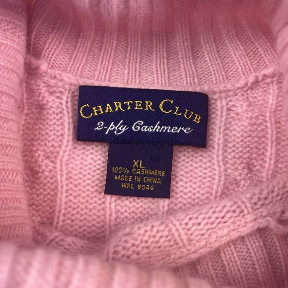 Charter Club Cashmere Cable Knit Pullover Sweater XL Pink Quiet Luxury fisherman - Picture 3 of 10